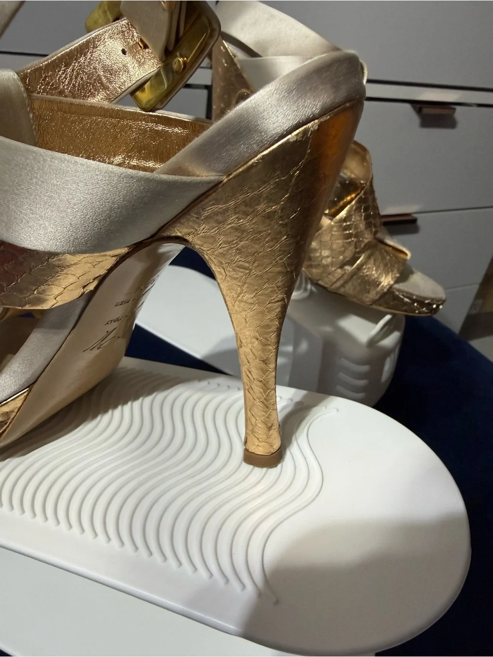 Roger Vivier Gold and Cream Strappy Platform Sandals